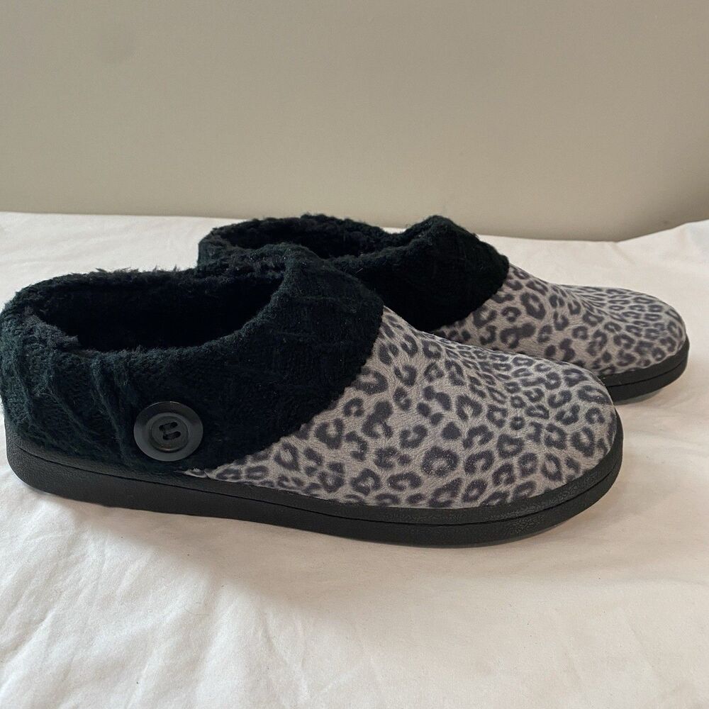 Clarks Leopard Print Slip-On Mules - Black and Gray